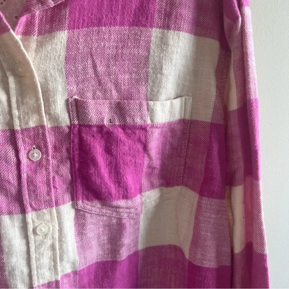 American Eagle Outfitters Pink Tan Plaid Flannel Button Up Shirt Large NWOT - Picture 3 of 9